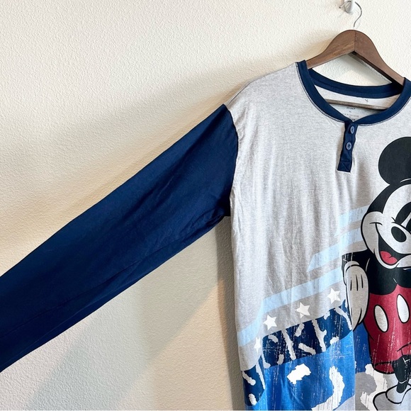 Disney Store Mickey Mouse Long Sleeve Henley Shirt XL Blue Gray Graphic Tee - Picture 3 of 9